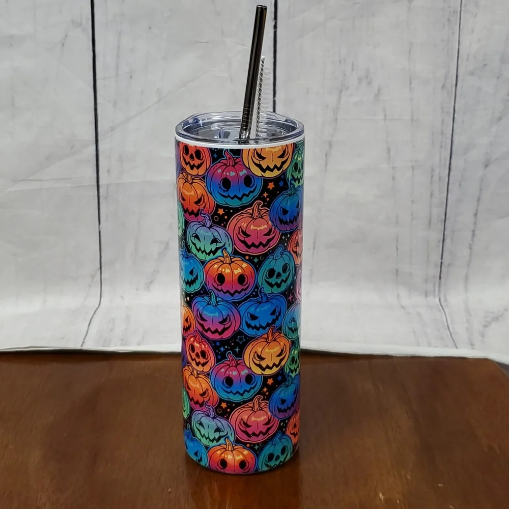Neon Colorful Halloween Pumpkin Tumbler - Picture 3 of 3